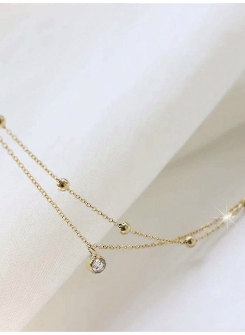 ڤيا خلخال نسائي أنيق من الكريستال بتصميم طبقات من Veya – ذهبي - Image 3